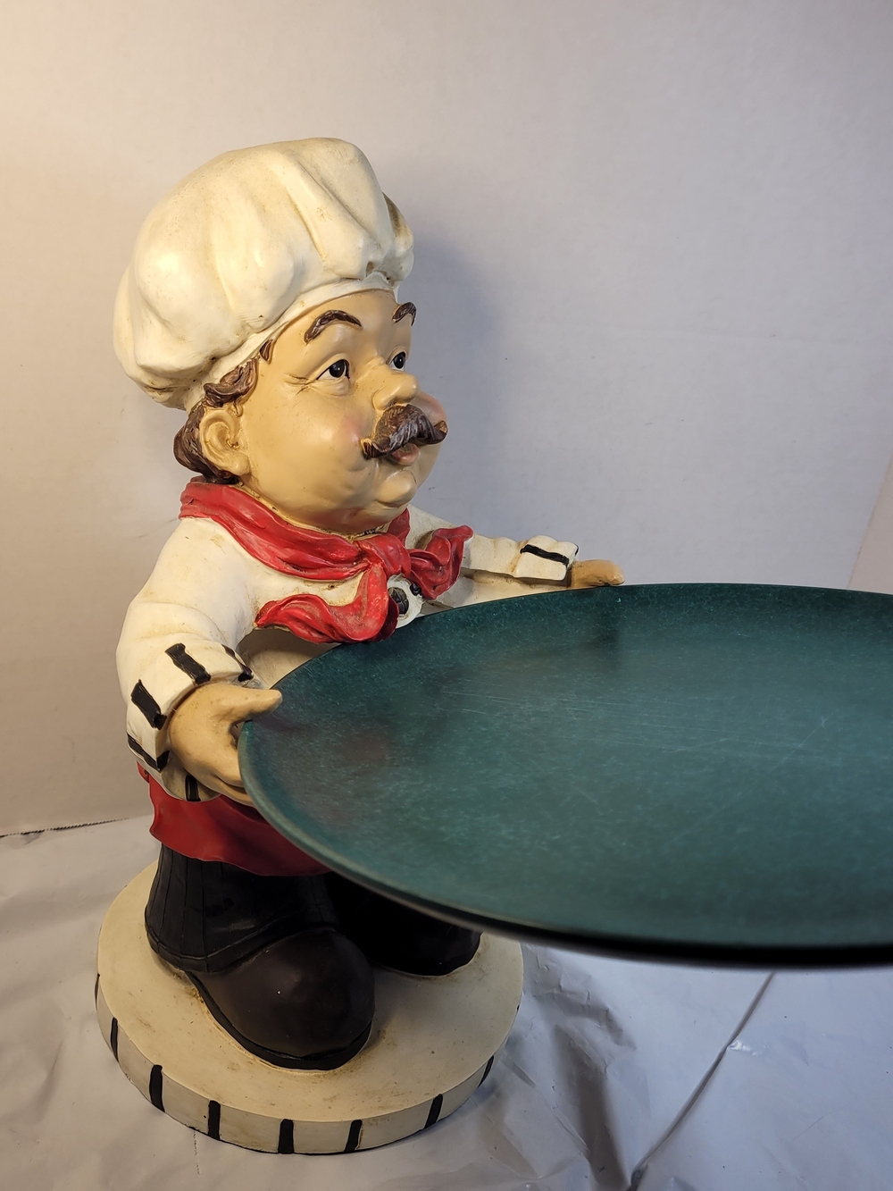 VTG Peter Mook Style 12” Resin Chef Statue Butler Figurine Serving Tray Decor (Z